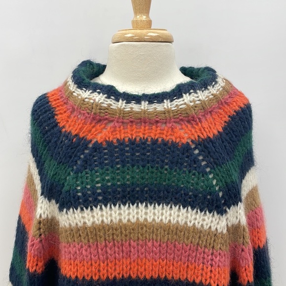 Zara Striped Slouchy Chunky Knit Balloon Sleeve Crop Sweater Retro Boho Small - Picture 4 of 12